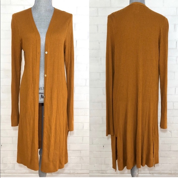 Anthropologie Sweaters - Anthro Ribbed knit Mustard Cardigan